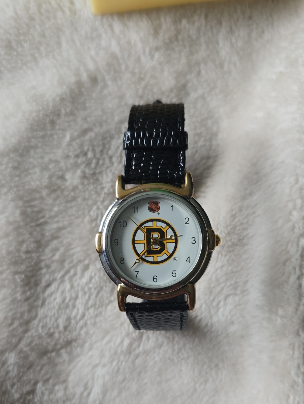 Wenger Black Strap Watch with Yellow Boston Bruins Logo